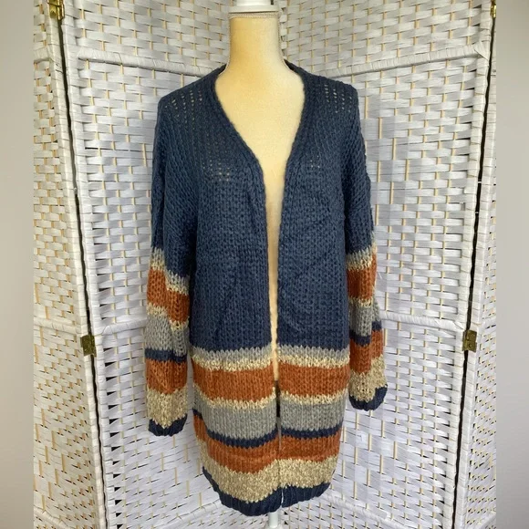 NWT Hem & Thread Stripe Bottom Cardigan Sweater Oversized Bohemian Style Fit - Picture 10 of 14